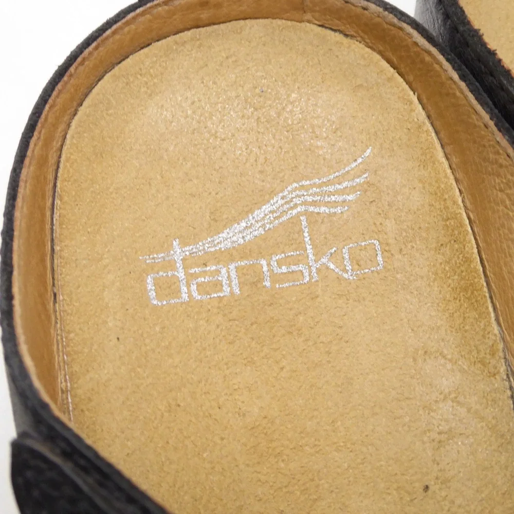 Dansko Tracy Womens Wedge Sandals Black Leather Peep Toe Comfort 36